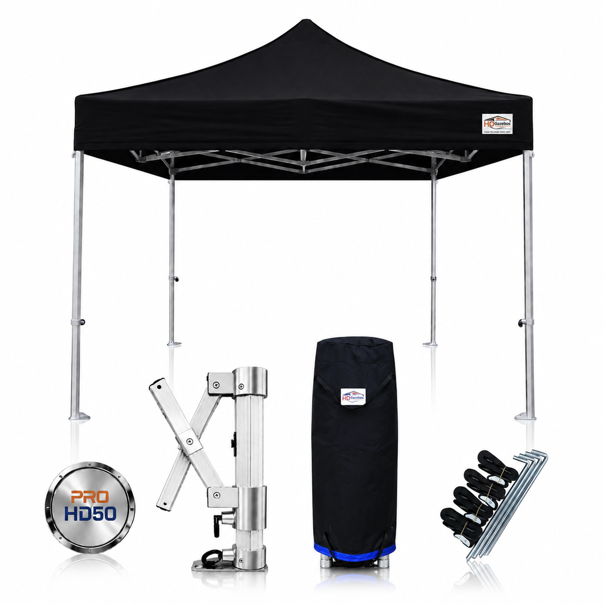 3m x 3m heavy duty gazebo PRO HD50 in black with 50mm aluminium frame