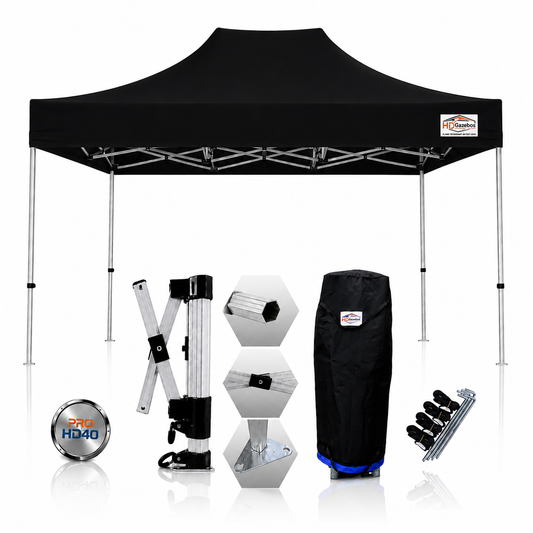 3m x 4.5m heavy duty gazebo PRO HD40 in black with 40mm aluminium frame