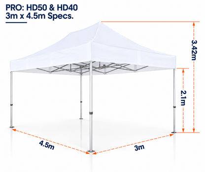 3m x 4.5m heavy duty gazebo PRO HD40 and PRO HD50 dimensions
