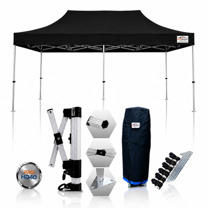 3m x 6m heavy duty gazebo PRO HD40 in black with 40mm aluminium frame