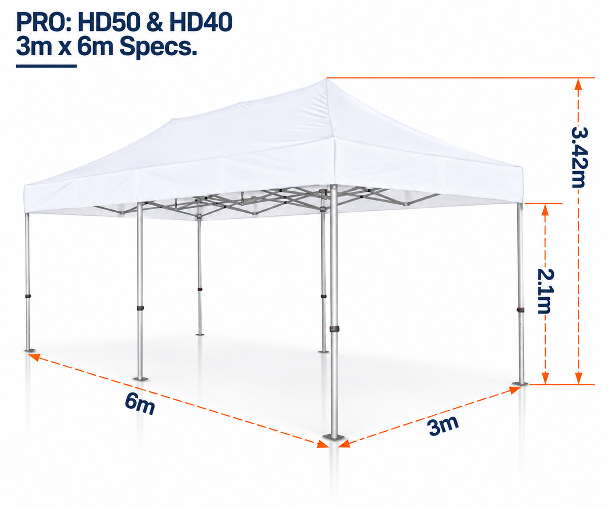 3m x 6m heavy duty gazebo PRO HD40 and PRO HD50 dimensions