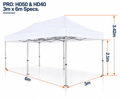 3m x 6m heavy duty gazebo PRO HD40 and PRO HD50 dimensions