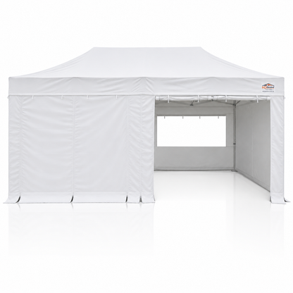 3m x 6m heavy duty gazebo PRO HD40 in white with sidewalls and window panel