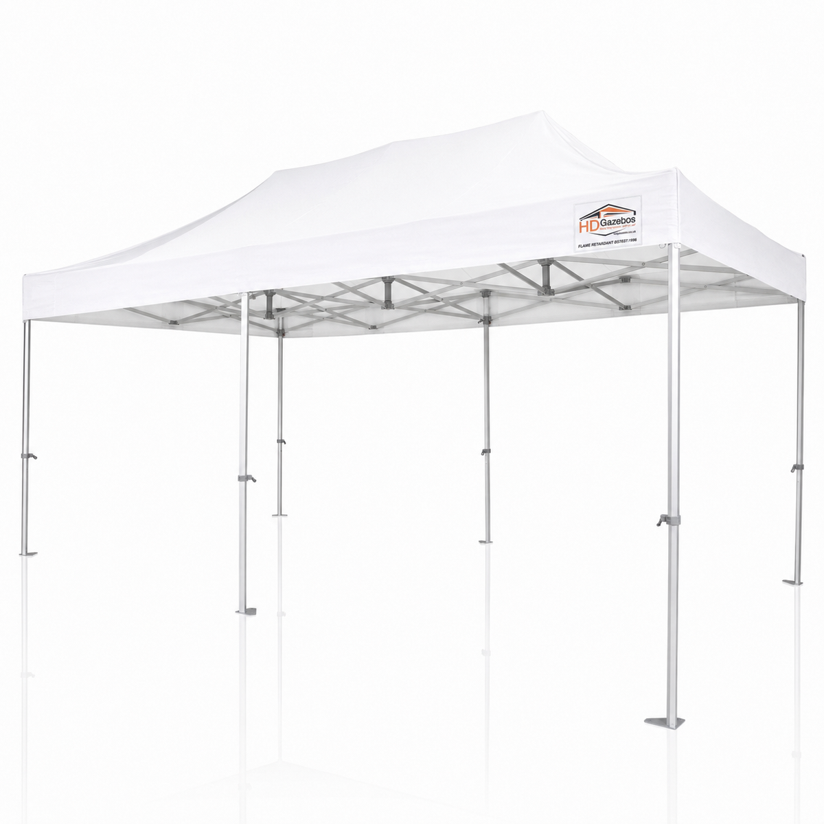 3m x 6m heavy duty gazebo PRO HD50 fully erected in white with 50mm aluminium frame