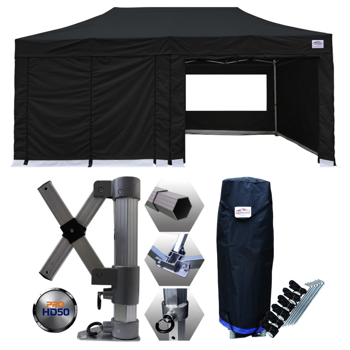 3m x 6m Heavy Duty Gazebo PRO HD50 - With Sidewalls
