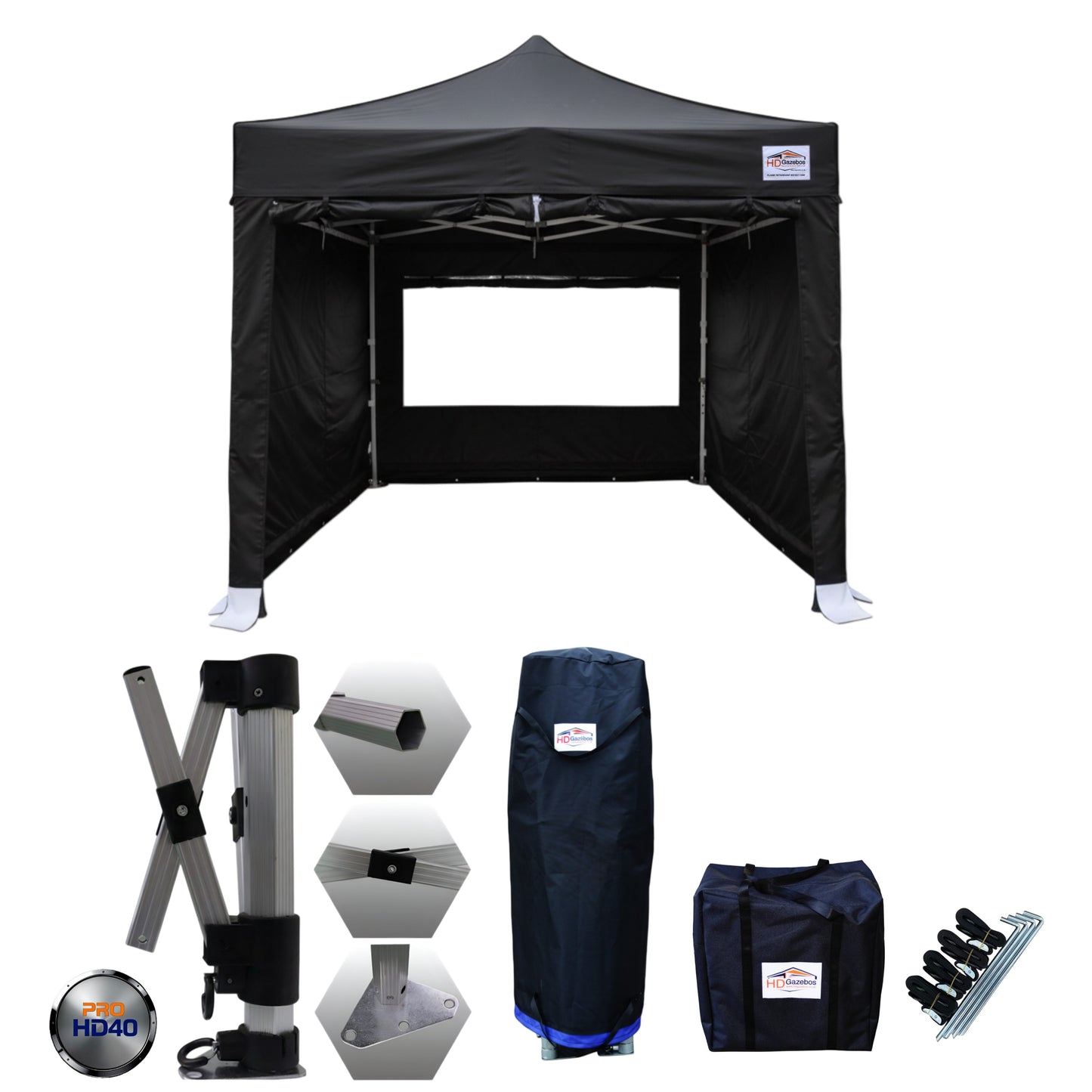 3m x 3m Heavy Duty Gazebo PRO HD40 - With Sidewalls