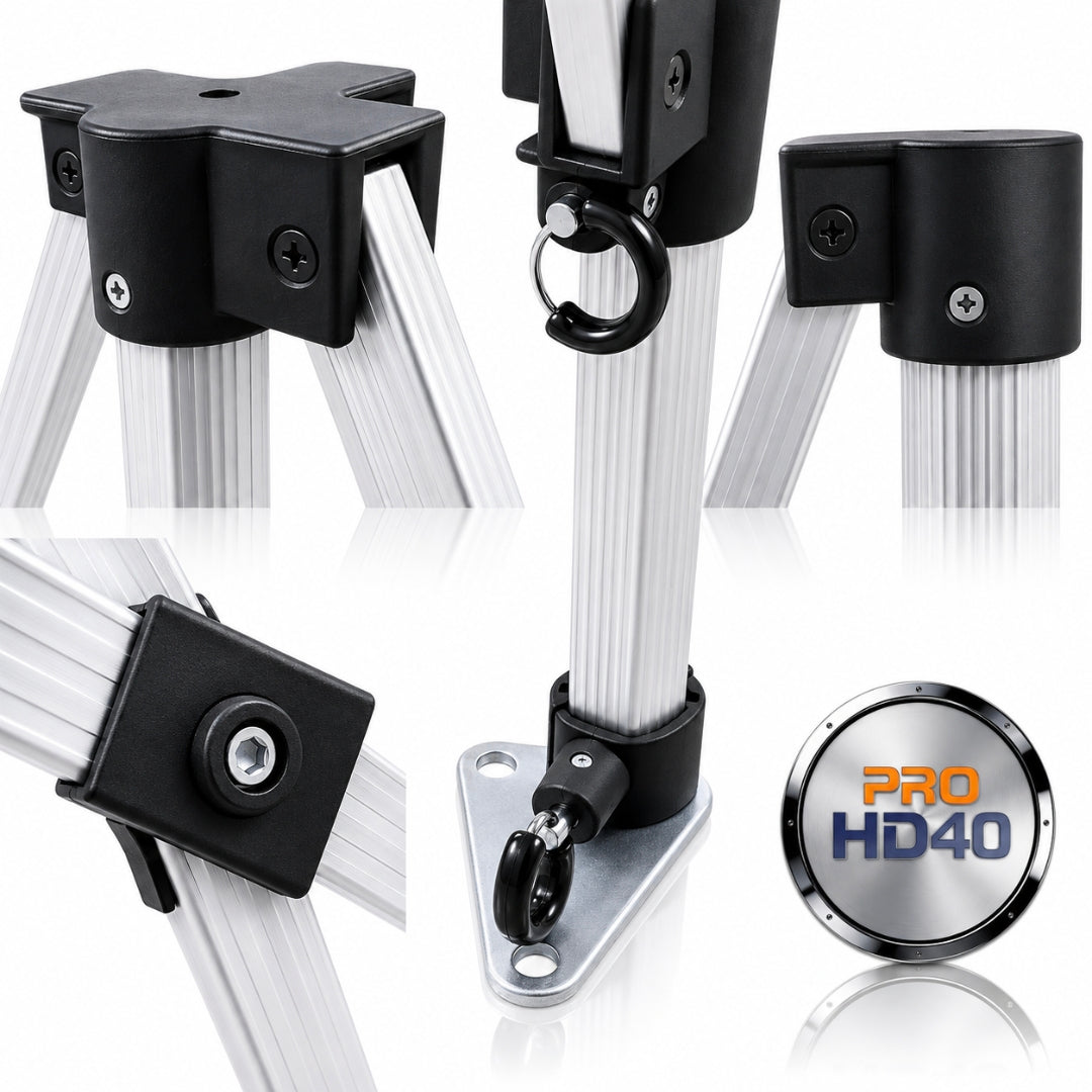 PRO HD40 heavy duty gazebo 40mm aluminium frame connectors, locking system and foot plate