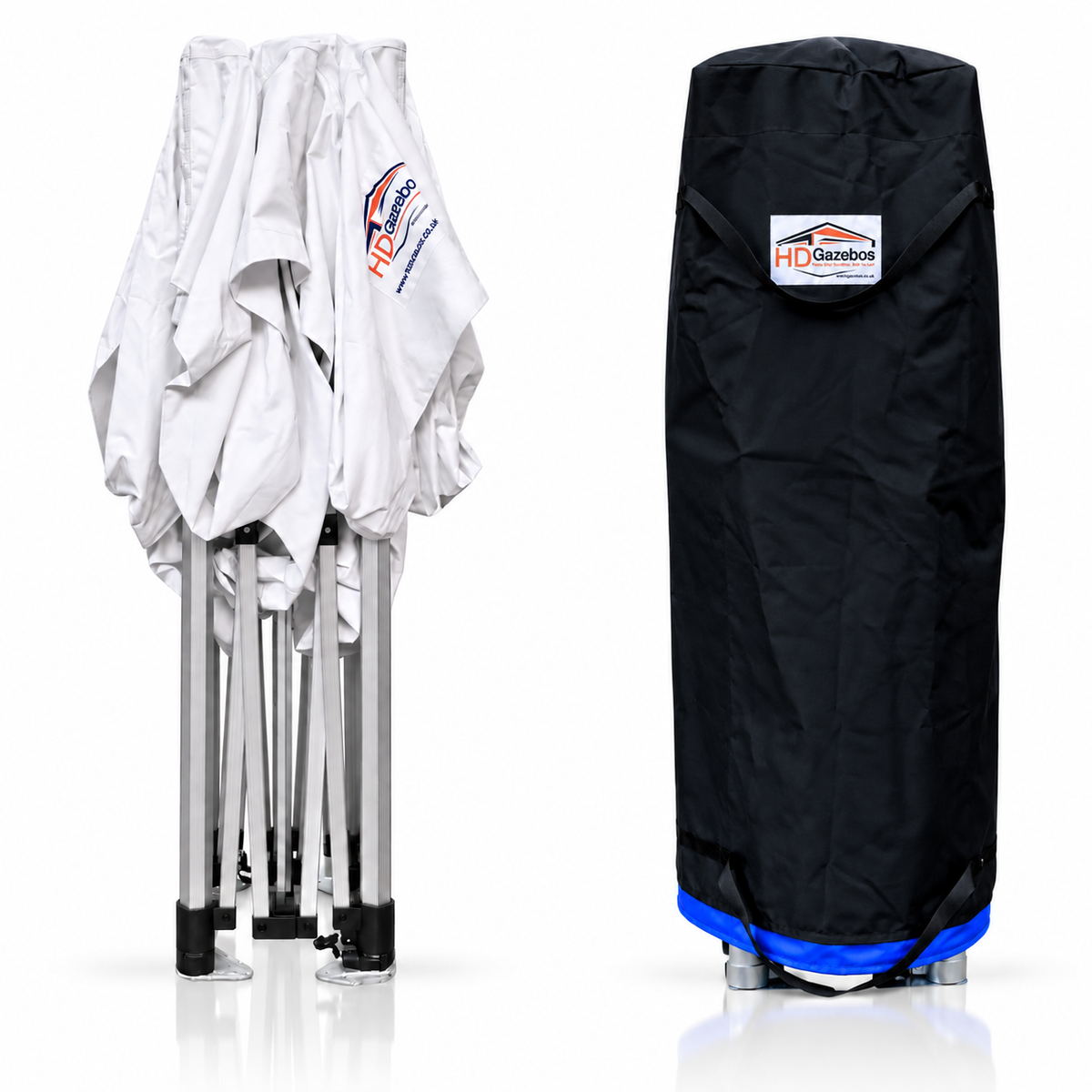 Folded PRO HD40 heavy duty gazebo with canopy attached and slip-on bag