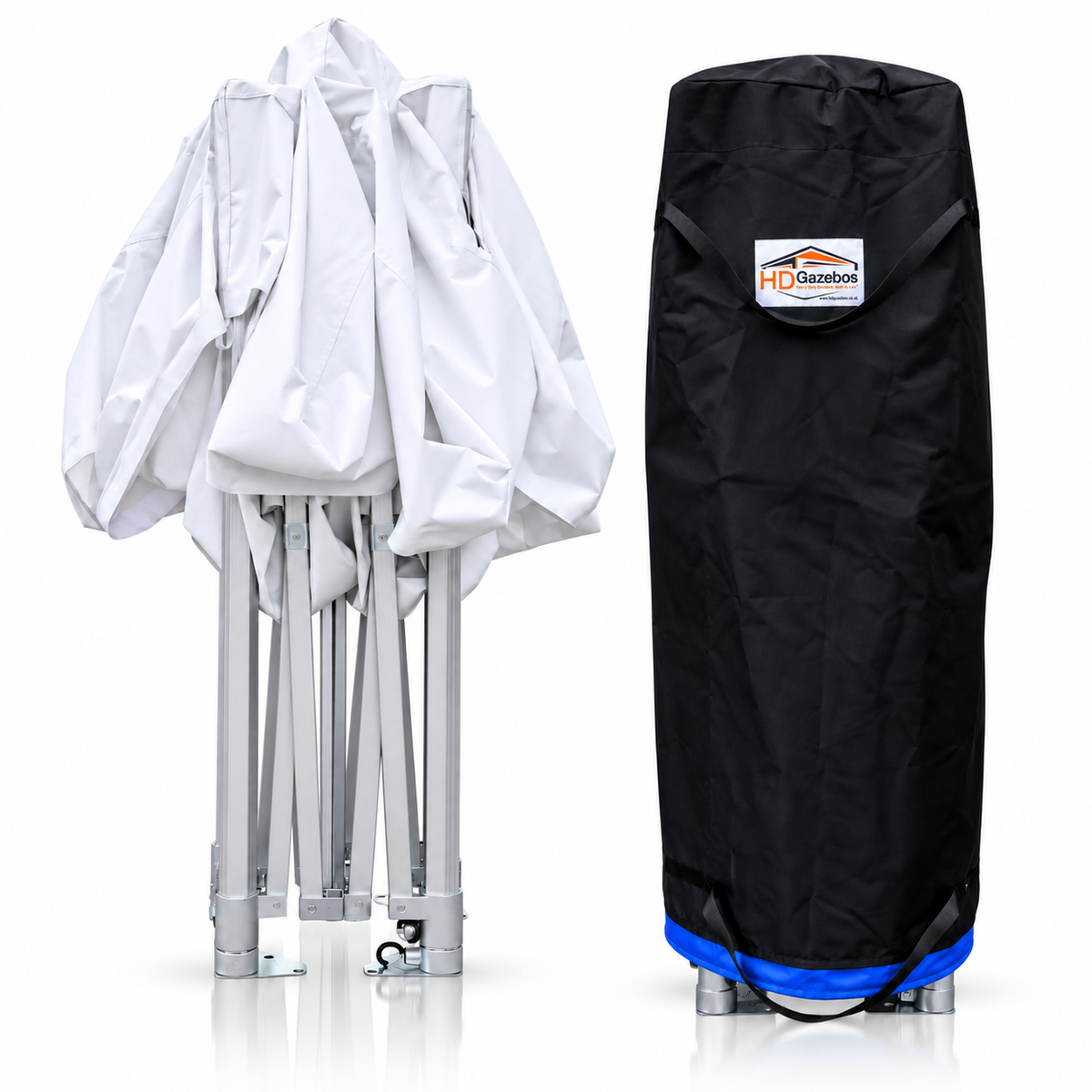 Folded PRO HD50 heavy duty gazebo with canopy attached and slip-on bag